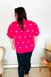 Be Mine Pink & White Heart Oversized Jacquard Sweater | Daverri Fashions