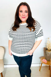 You've Got This Ivory & Black Wavy Stripe Pattern Sweater Top | Daverri Fashions