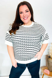You've Got This Ivory & Black Wavy Stripe Pattern Sweater Top | Daverri Fashions