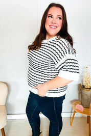 You've Got This Ivory & Black Wavy Stripe Pattern Sweater Top | Daverri Fashions