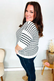 You've Got This Ivory & Black Wavy Stripe Pattern Sweater Top | Daverri Fashions