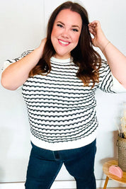You've Got This Ivory & Black Wavy Stripe Pattern Sweater Top | Daverri Fashions