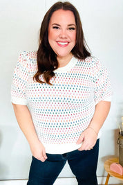 Spread Joy Ivory & Multicolor Jacquard Bubble Sleeve Sweater | Daverri Fashions