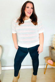 Spread Joy Ivory & Multicolor Jacquard Bubble Sleeve Sweater | Daverri Fashions
