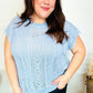 Bibi Blue Dolman Short Sleeve Pointelle Knit Sweater - DAVERRI FASHIONS