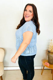 The Perfect Find Sky Blue Dolman Short Sleeve Crochet Sweater Top | Daverri Fashions