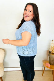 The Perfect Find Sky Blue Dolman Short Sleeve Crochet Sweater Top | Daverri Fashions
