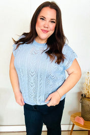 The Perfect Find Sky Blue Dolman Short Sleeve Crochet Sweater Top | Daverri Fashions