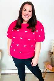 Be Mine Pink & White Heart Oversized Jacquard Sweater | Daverri Fashions