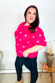 Be Mine Pink & White Heart Oversized Jacquard Sweater | Daverri Fashions