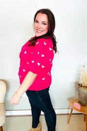 Be Mine Pink & White Heart Oversized Jacquard Sweater | Daverri Fashions