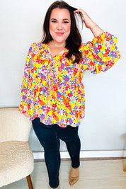 Chasing Dreams Ribbon Tie Bow Babydoll Puff Elastic Sleeve Floral Top | Daverri Fashions