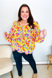 Chasing Dreams Ribbon Tie Bow Babydoll Puff Elastic Sleeve Floral Top | Daverri Fashions