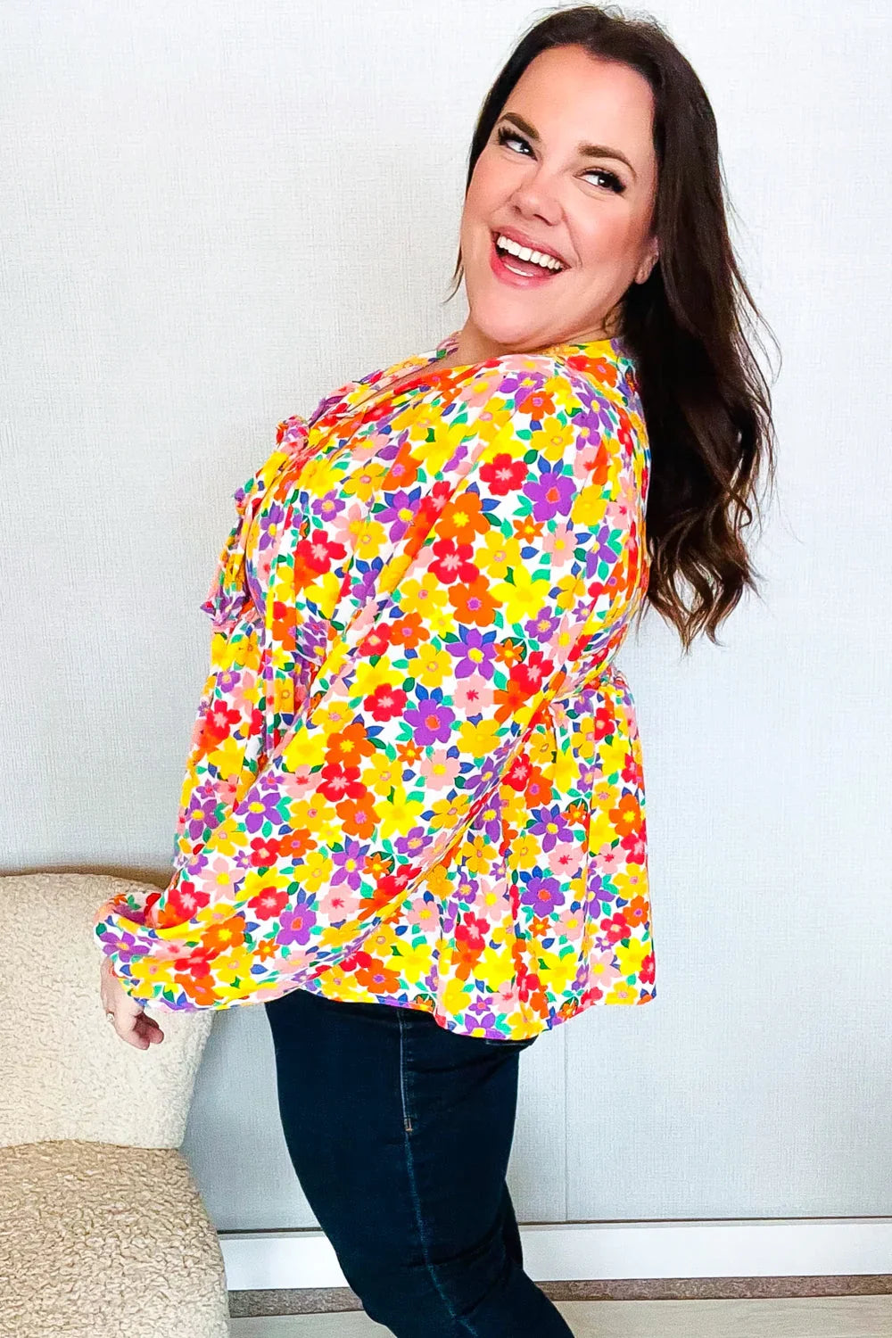 Chasing Dreams Ribbon Tie Bow Babydoll Puff Elastic Sleeve Floral Top | Daverri Fashions