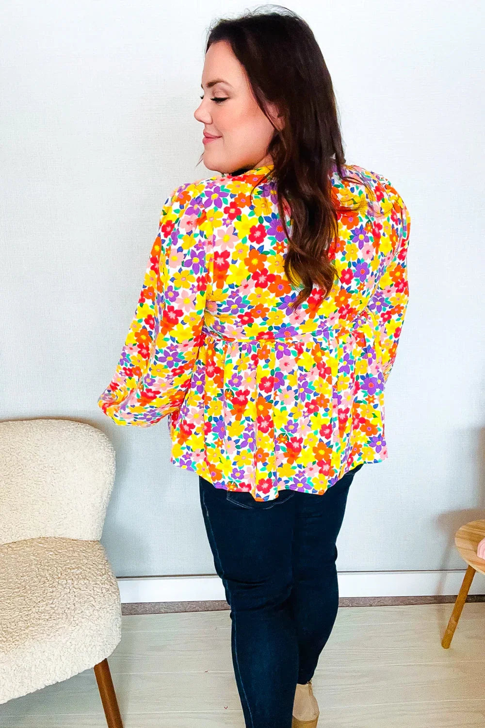 Chasing Dreams Ribbon Tie Bow Babydoll Puff Elastic Sleeve Floral Top | Daverri Fashions