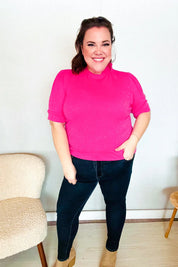 Pretty In Pink Mock Neck With Back Ribbon Bow Tie Sweater Top | Daverri Fashions