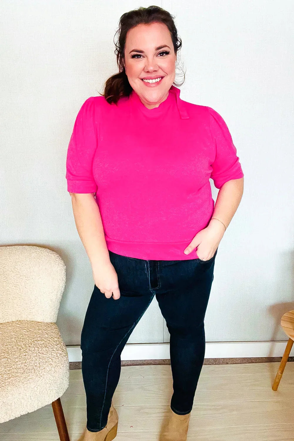 Pretty In Pink Mock Neck With Back Ribbon Bow Tie Sweater Top | Daverri Fashions