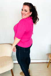 Pretty In Pink Mock Neck With Back Ribbon Bow Tie Sweater Top | Daverri Fashions