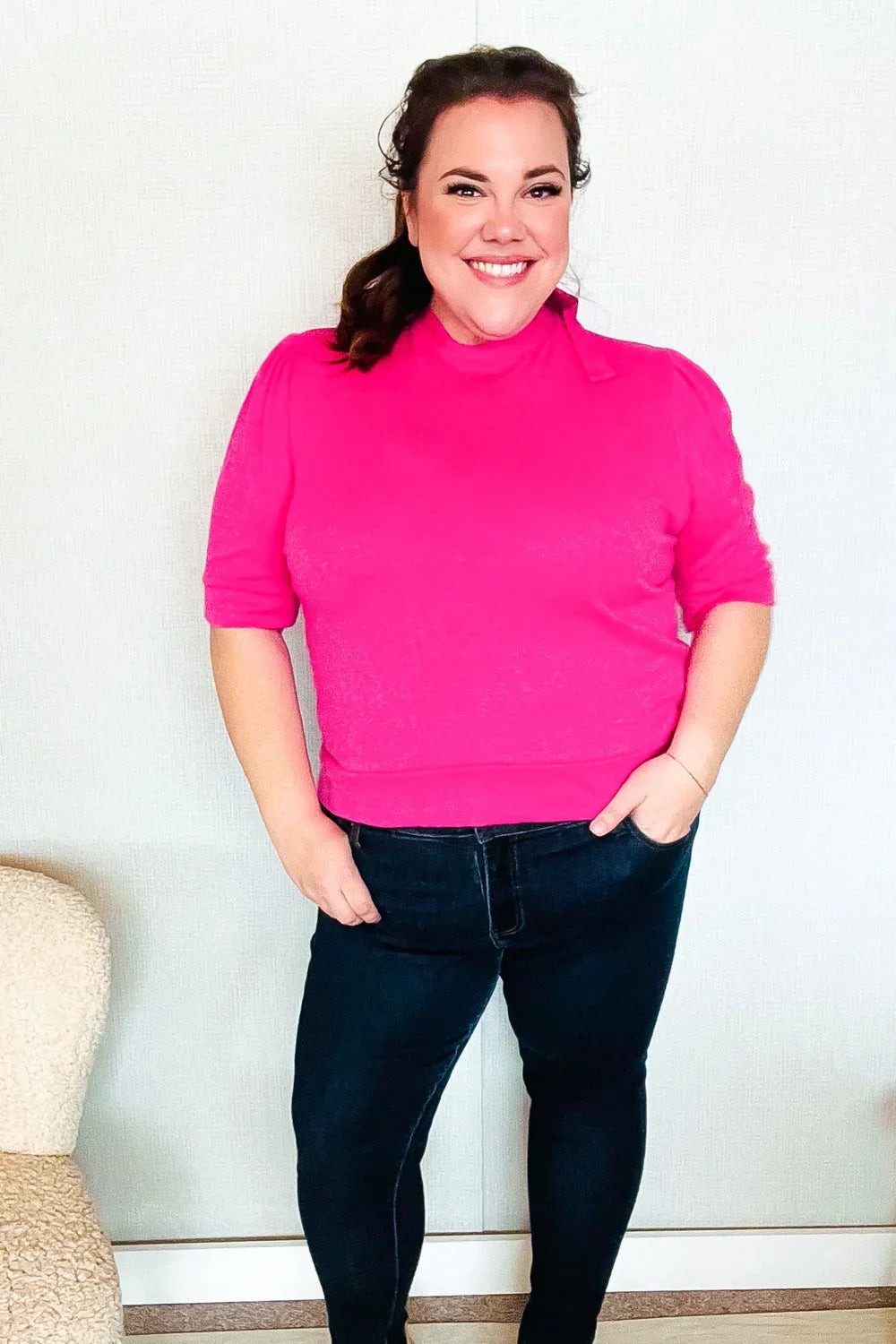 Pretty In Pink Mock Neck With Back Ribbon Bow Tie Sweater Top | Daverri Fashions