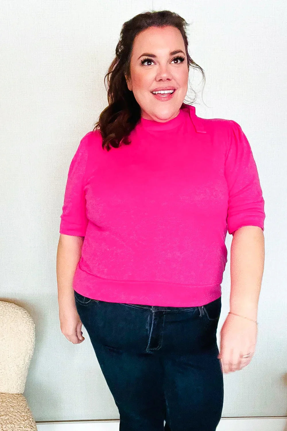 Pretty In Pink Mock Neck With Back Ribbon Bow Tie Sweater Top | Daverri Fashions