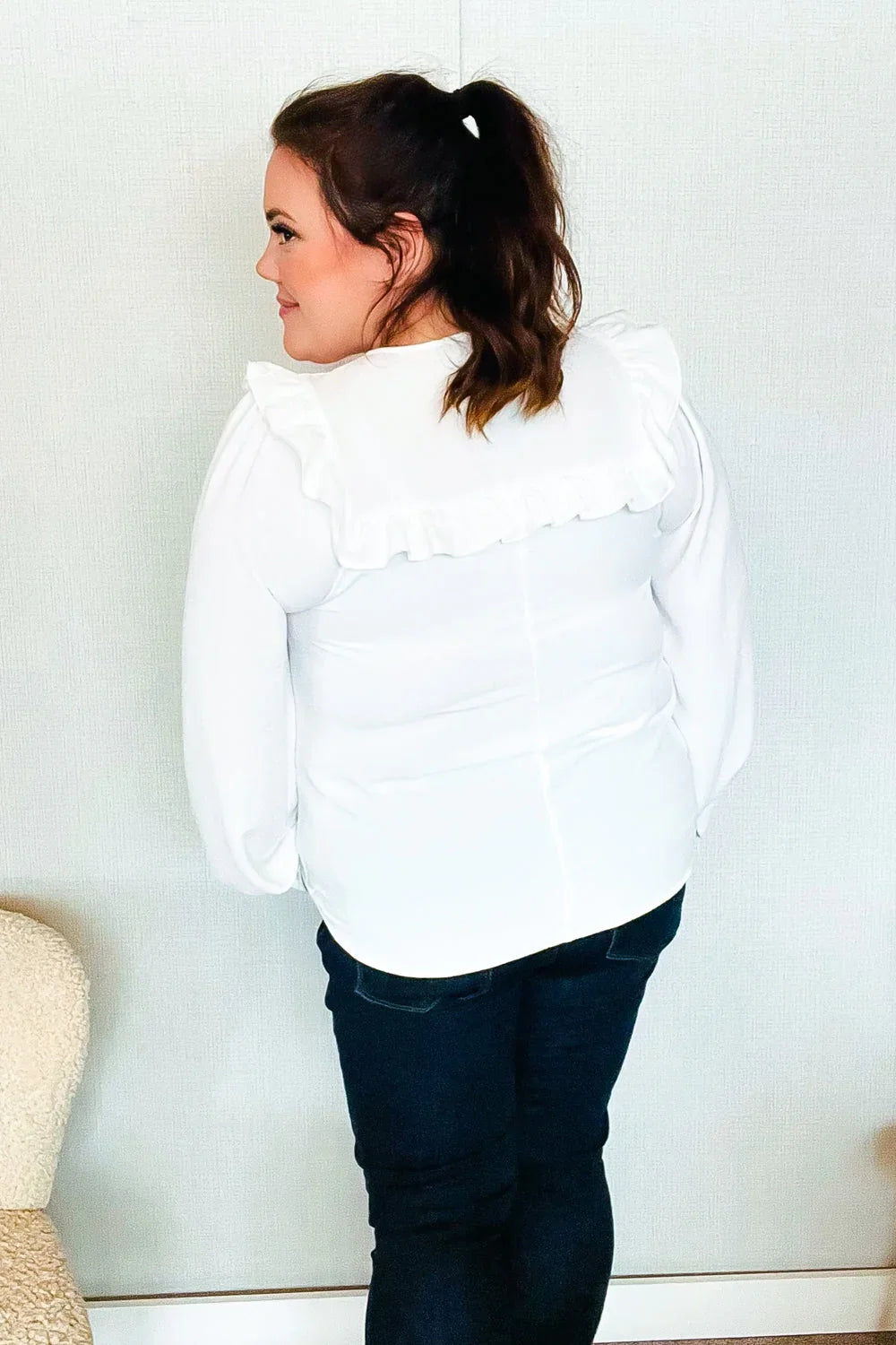 Eyes On You Ivory Ribbon Tie Bow Square Neck Ruffle Bubble Sleeve Blouse | Daverri Fashions