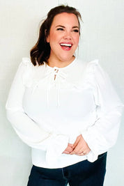 Eyes On You Ivory Ribbon Tie Bow Square Neck Ruffle Bubble Sleeve Blouse | Daverri Fashions