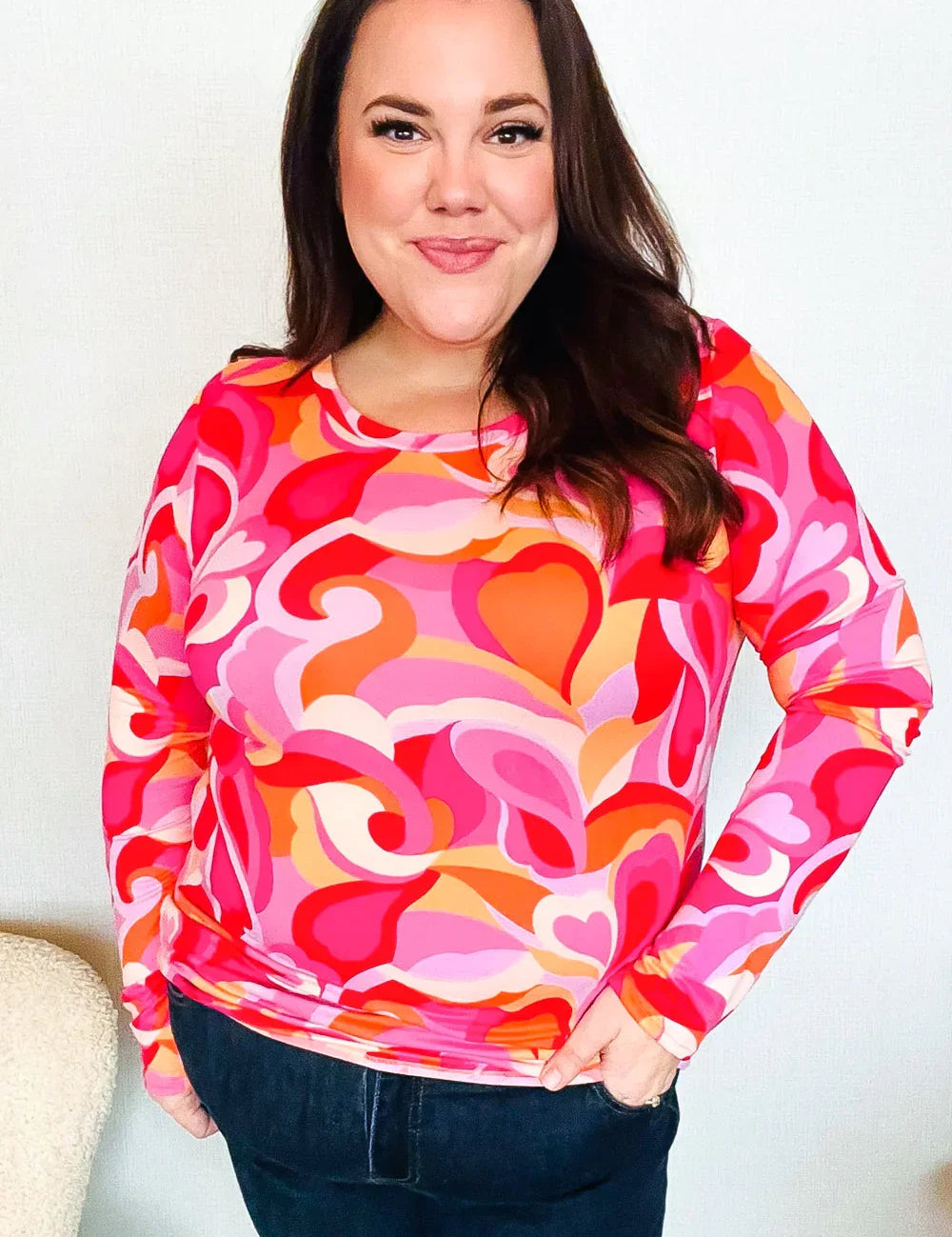 Pink Fitted Floral Print Buttery Soft Knit Top | Daverri Fashions