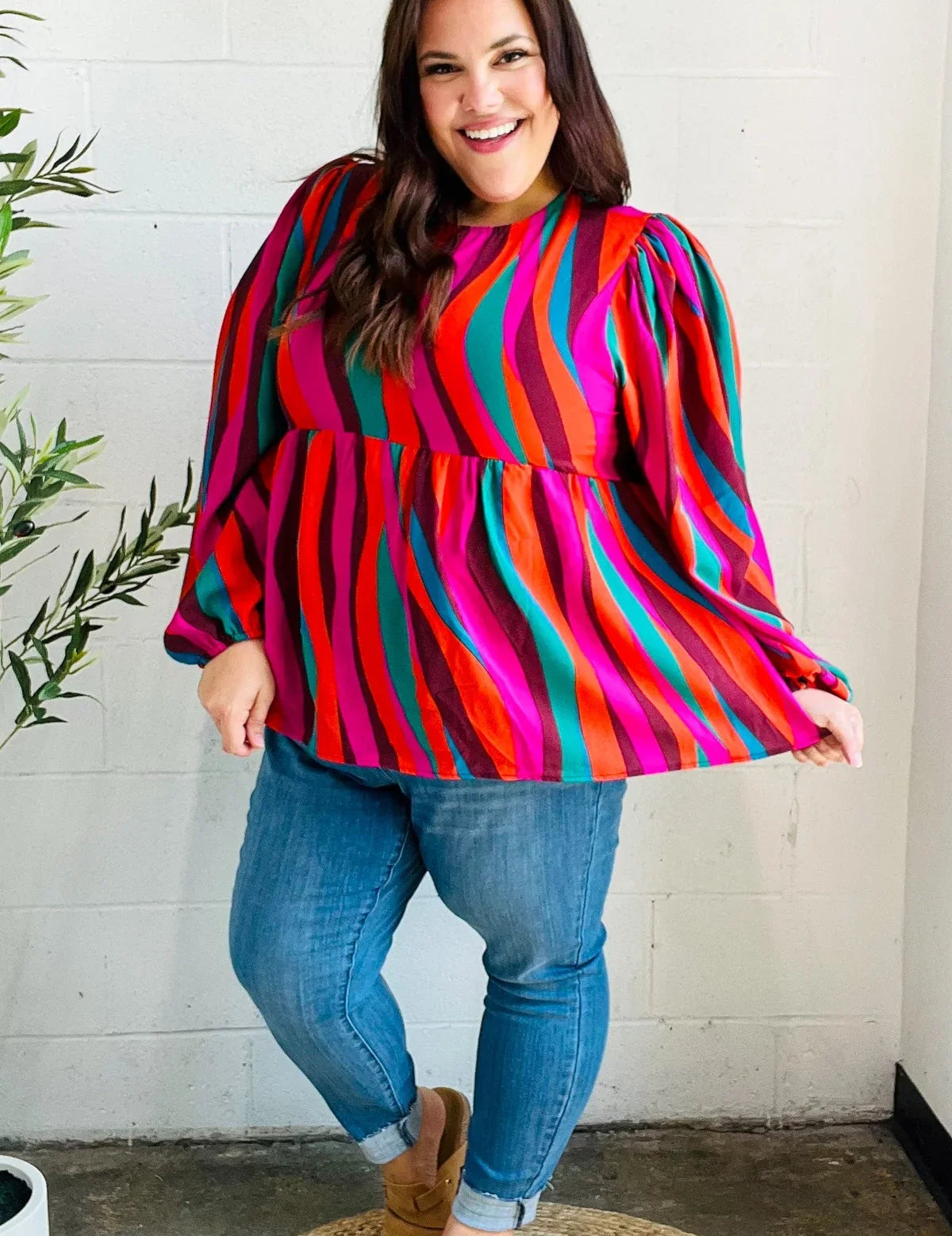 Rust & Berry Abstract Print Babydoll Air Flow Woven Top | Daverri Fashions