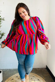 Rust & Berry Abstract Print Babydoll Air Flow Woven Top | Daverri Fashions