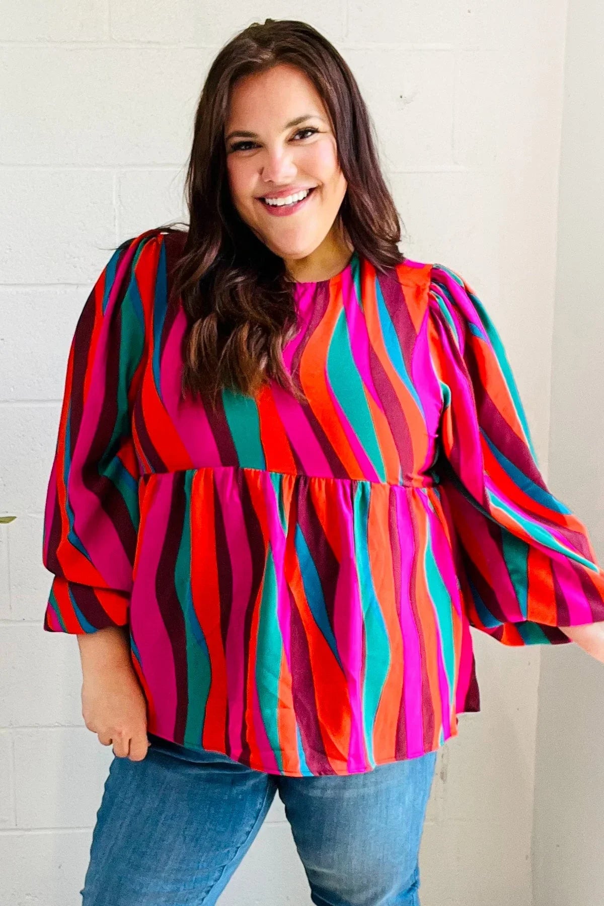 Rust & Berry Abstract Print Babydoll Air Flow Woven Top | Daverri Fashions