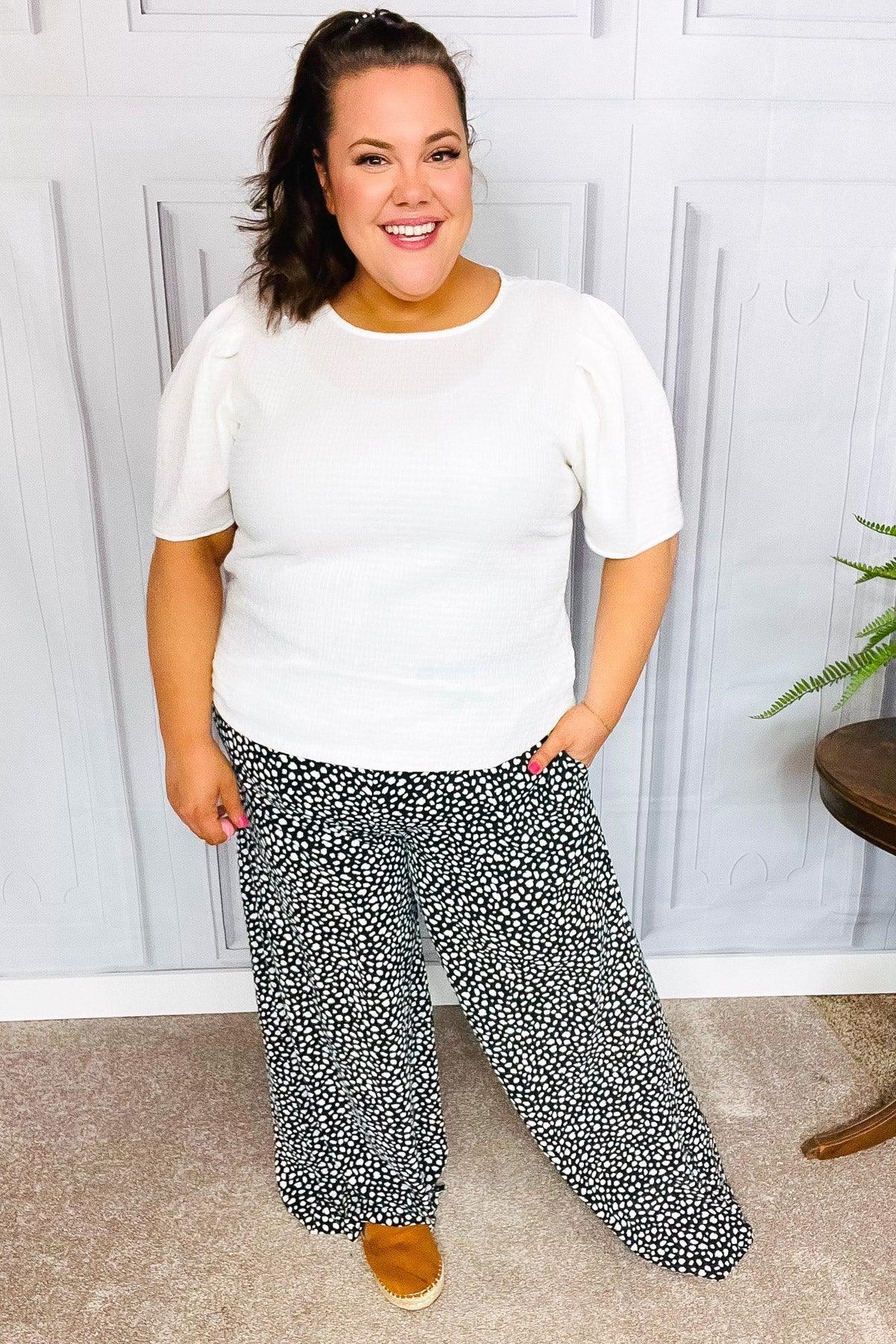 Let's Meet Up Black Animal Print Smocked Waist Palazzo Pants | Daverri Fashions