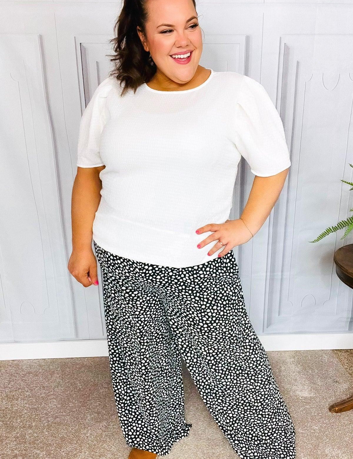 Let's Meet Up Black Animal Print Smocked Waist Palazzo Pants | Daverri Fashions