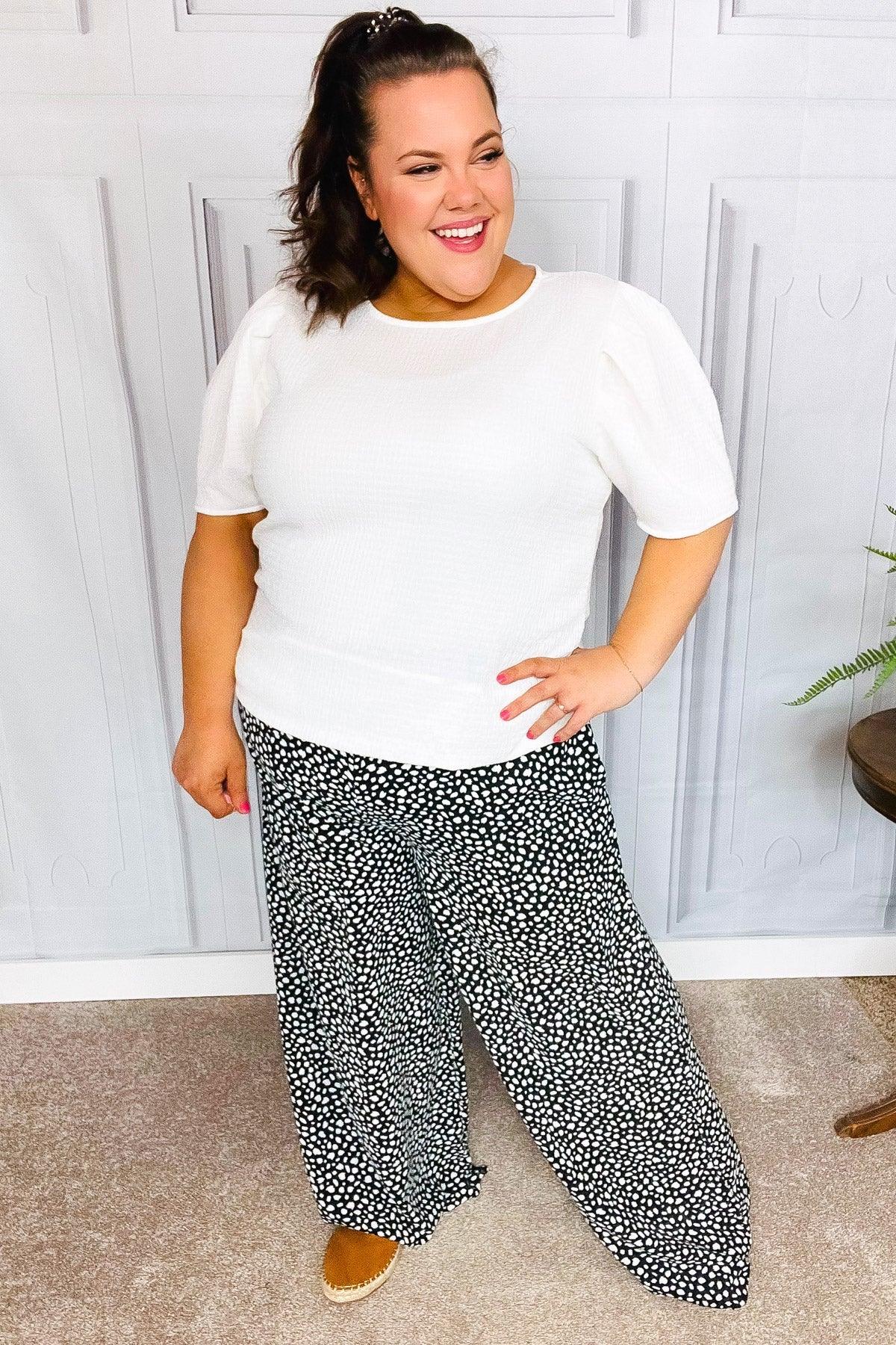 Let's Meet Up Black Animal Print Smocked Waist Palazzo Pants | Daverri Fashions