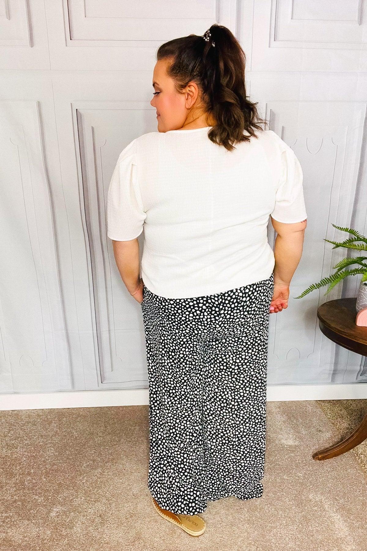 Let's Meet Up Black Animal Print Smocked Waist Palazzo Pants | Daverri Fashions