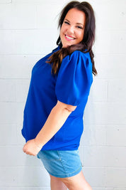 Lovely In Holiday Blue Frill Mock Neck Woven Top | Daverri Fashions