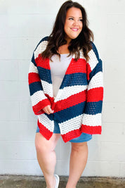 Simply Patriotic Red White & Blue Striped Crochet Cardigan | Daverri Fashions