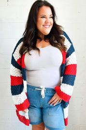 Simply Patriotic Red White & Blue Striped Crochet Cardigan | Daverri Fashions