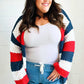 Simply Patriotic Red White & Blue Striped Crochet Cardigan - DAVERRI FASHIONS