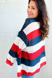 Simply Patriotic Red White & Blue Striped Crochet Cardigan | Daverri Fashions
