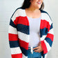 Simply Patriotic Red White & Blue Striped Crochet Cardigan - DAVERRI FASHIONS