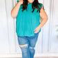 Love Life Cotton Turquoise Frill Mock Neck Flutter Sleeve Top - DAVERRI FASHIONS