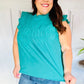 Love Life Cotton Turquoise Frill Mock Neck Flutter Sleeve Top - DAVERRI FASHIONS