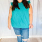 Love Life Cotton Turquoise Frill Mock Neck Flutter Sleeve Top - DAVERRI FASHIONS