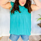 Love Life Cotton Turquoise Frill Mock Neck Flutter Sleeve Top - DAVERRI FASHIONS