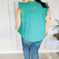 Love Life Cotton Turquoise Frill Mock Neck Flutter Sleeve Top - DAVERRI FASHIONS