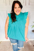 Love Life Cotton Turquoise Frill Mock Neck Flutter Sleeve Top - DAVERRI FASHIONS