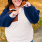 Cozy Seize The Day navy and taupe sherpa quarter-zip pullover with fleece lining