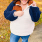 Cozy Seize The Day navy & taupe quarter zip sherpa pullover