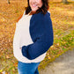 Cozy navy and taupe quarter zip sherpa pullover sweater