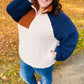 Cozy Seize The Day navy and taupe quarter zip sherpa pullover with three-tone fleece